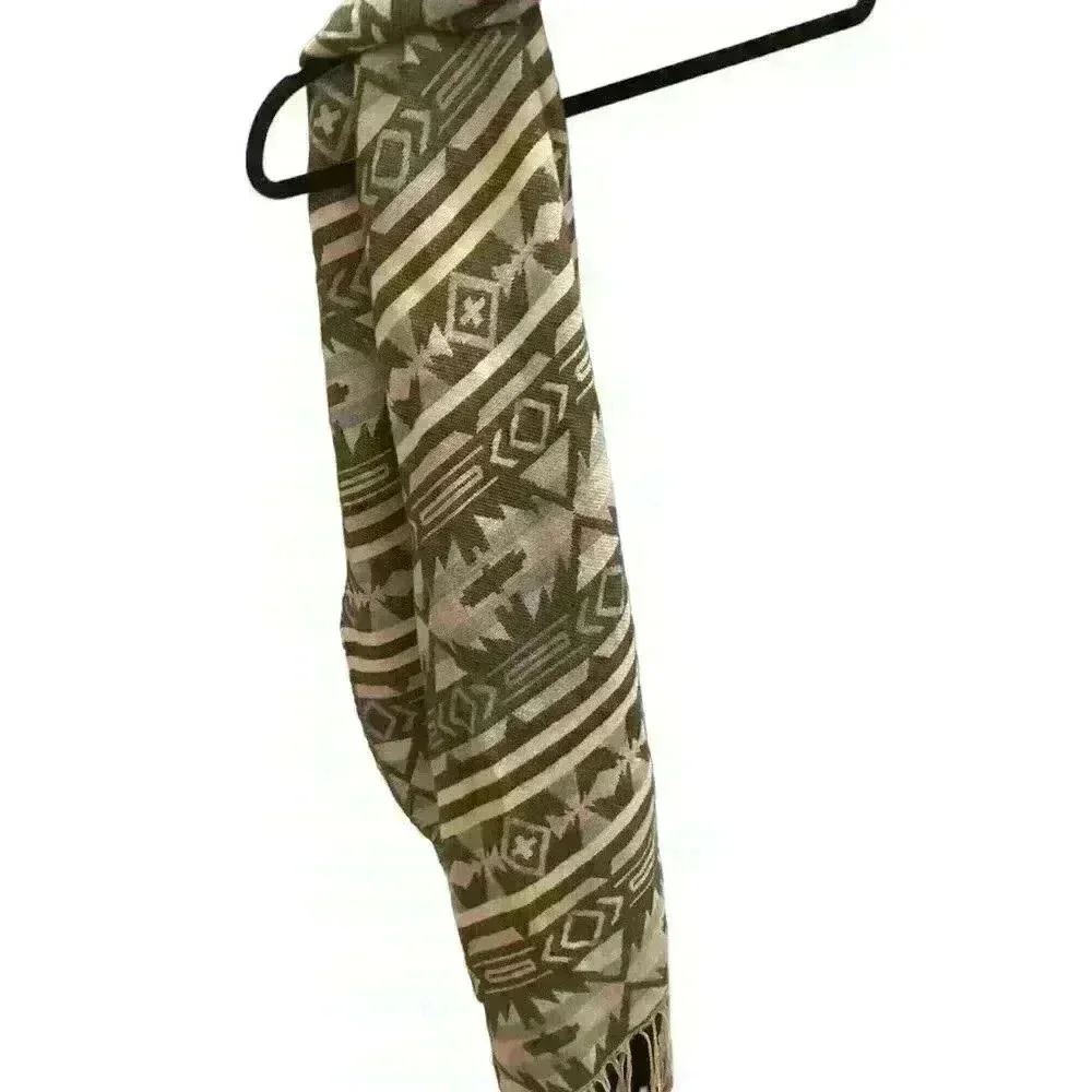 Scarf Shoulder Wrap with Fringe Muted Pastels Aztec